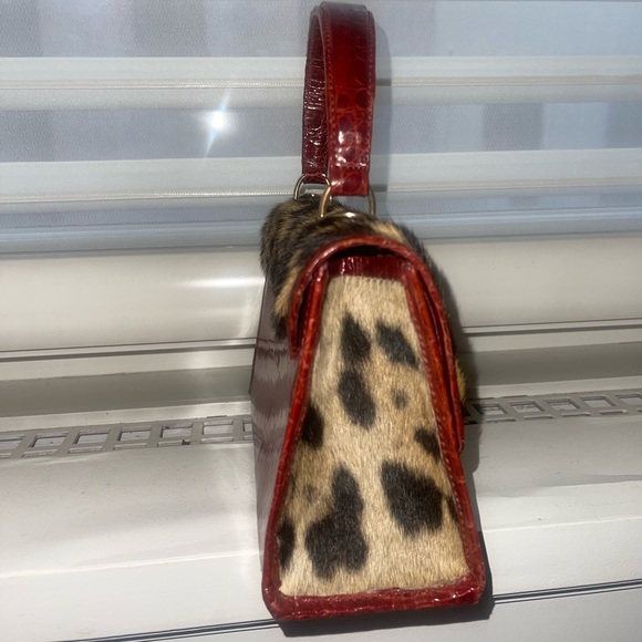 NWOT Beautiful Red Top Handle Bag w/ animal hide -PERFECT CONDITION & Never Worn - Picture 4 of 5